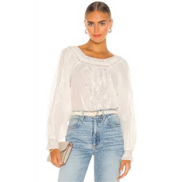 Free People Faraway Fields Embroidered Boho Raglan-Sleeve Top In Ivory NWT - Picture 5 of 16